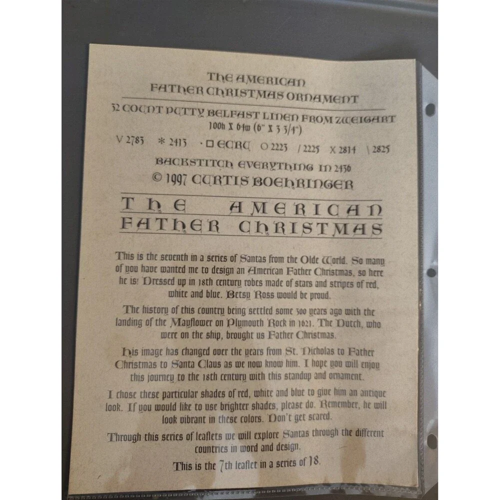 Vintage 1997 Curtis Boehringer Cross Stitch Pattern Olde World American Santa